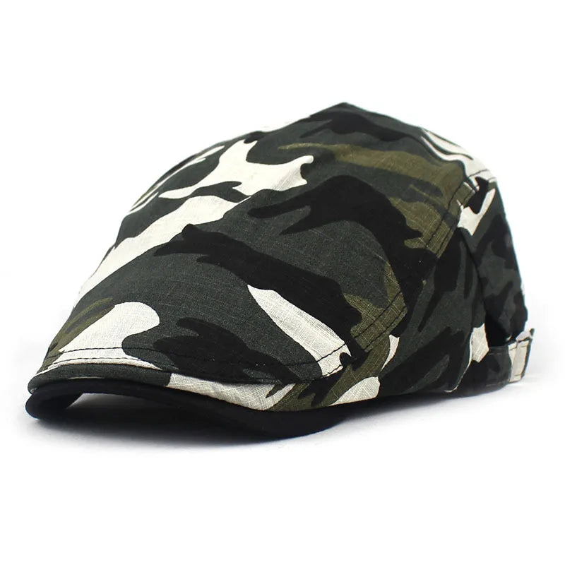Men's Green Camouflage Flat Cap in Cotton